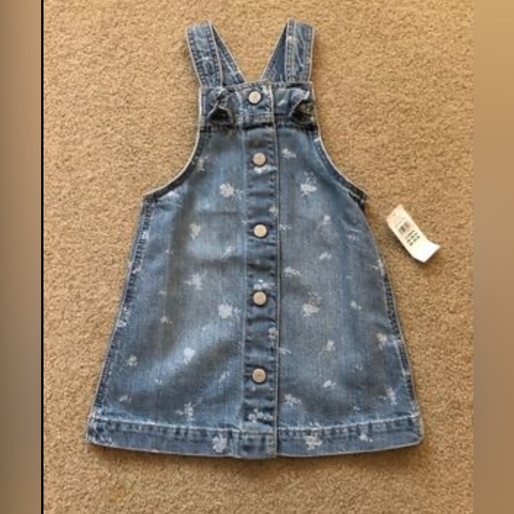 Brand New With Tags ~ 2T Toddler Girls ~ Baby Gap Denim Floral Overall Dress - Picture 1 of 4